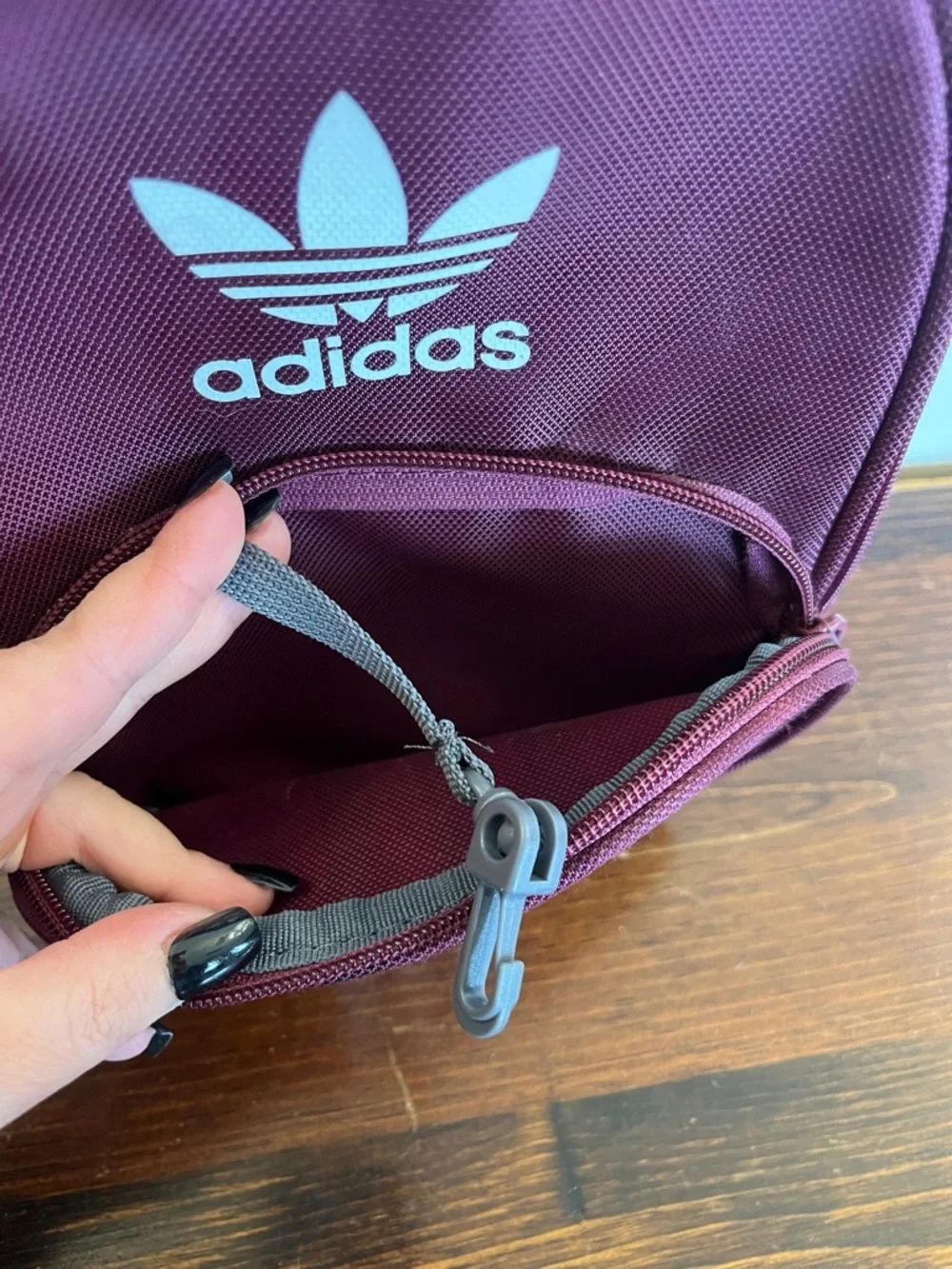 Adidas Maroon Mini Backpack with White Stripes - Picture 2 of 4